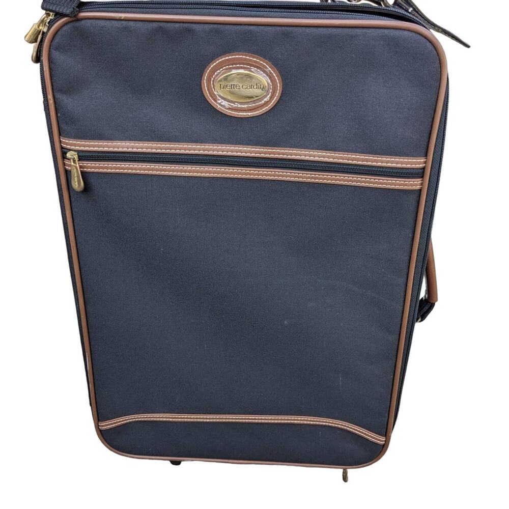 Roller Luggage 21" x 17" x 7.5" by Pierre Cardin (Navy and Brown Leather)